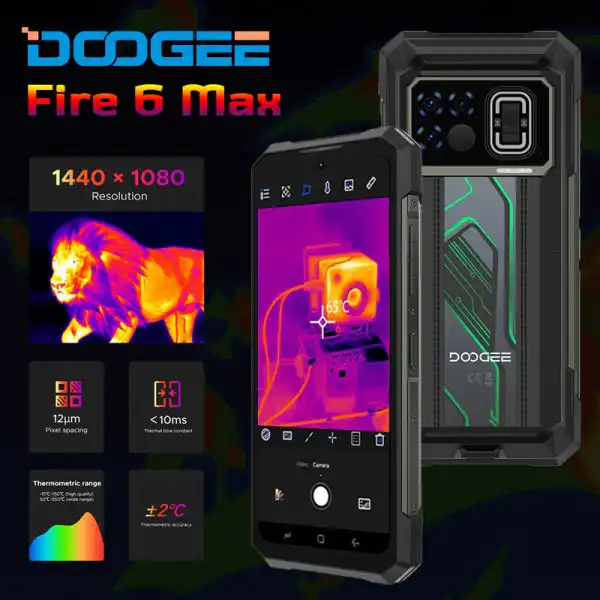 DOOGEE Fire 6 Max 20800mAh Thermal Imaging Night Vision 5G Unlocked 20GB+256GB 6.72-inch IPS 120Hz Screen Waterproof