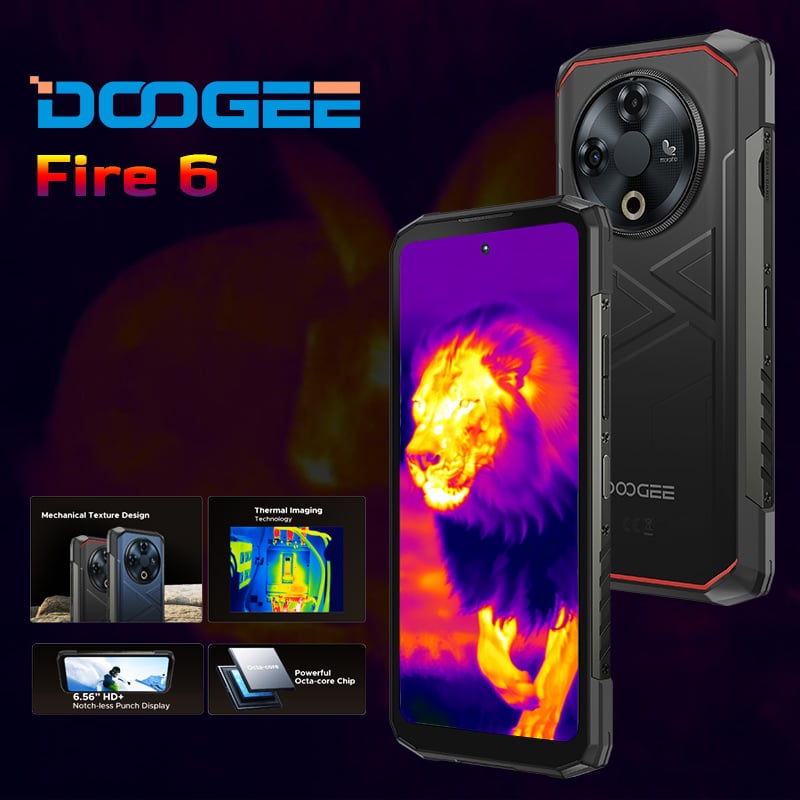 Doogee-Fire-6-Thermal-Imaging-Rugged-Phone Doogee Fire 6 Thermal Imaging Rugged Phone Flir 10400mAh Android 14 OS 16GB+256G 6.56" HD+IPS Screen IP68 Waterproof Unlocked Rugged Smartphone - Image 1