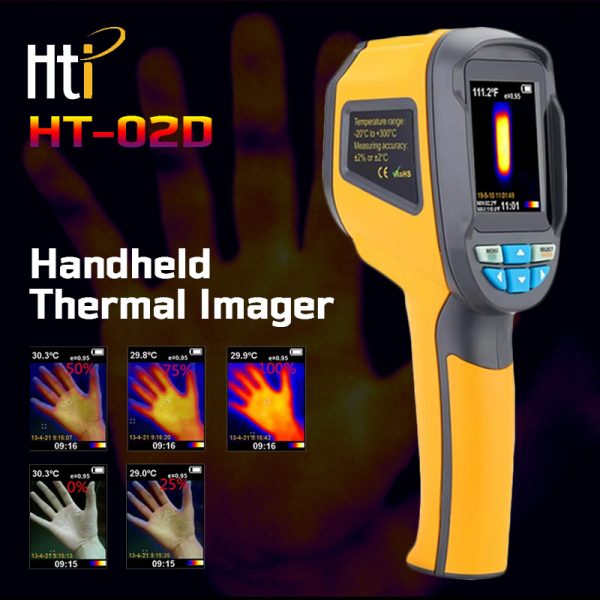 HTI HT-02D Thermal Imager Handheld Budget Thermal Imaging Camera 300°C Range 2.8 "Color Screen IP67 Waterproof Thermal Imaging Cam for Household Industrial