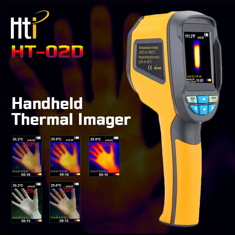 HTI HT-02D Thermal Imager Handheld Budget Thermal Imaging Camera 300°C Range 2.8 Color Screen IP67 Waterproof Thermal Imaging Cam for Household Industrial HTI HT-02D Thermal Imager Handheld Budget Thermal Imaging Camera 300°C Range 2.8 "Color Screen IP67 Waterproof