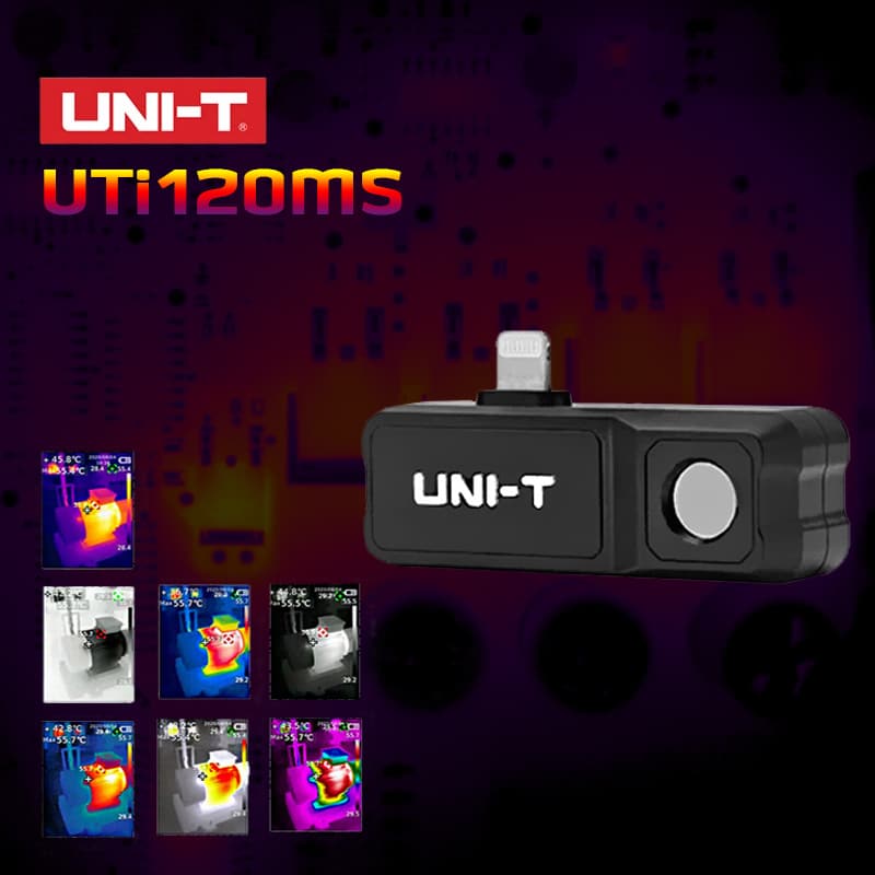 UNI-T-UTI120MS-Thermal-Imager-Pocket-Size-Mini-Thermal-Imaging-Camera UNI-T UTI120MS Thermal Imager Pocket Size Mini Thermal Imaging Camera for iPhone iOS, 120X90px 25Hz 400℃ Range Infrared Cameras for Circuit Floor Heat Detection - Image 1