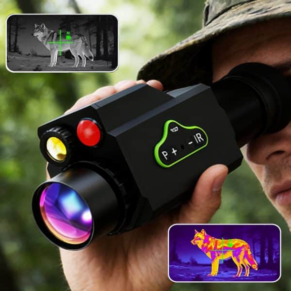 Full Color 256*192px 60Hz 11Color Palettes 2-IN-1 Thermal Imaging Monocular with 320*320px 850nm Night Vision for Hunting