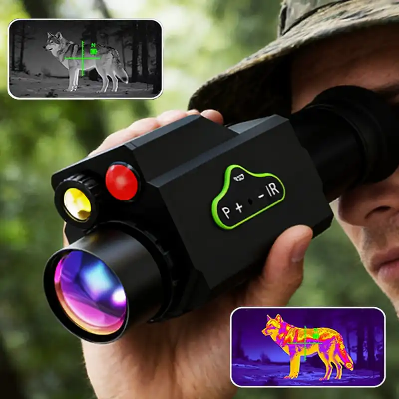 Full Color 256*192px 60Hz 11Color Palettes 2-IN-1 Thermal Imaging Monocular with 320*320px 850nm Night Vision for