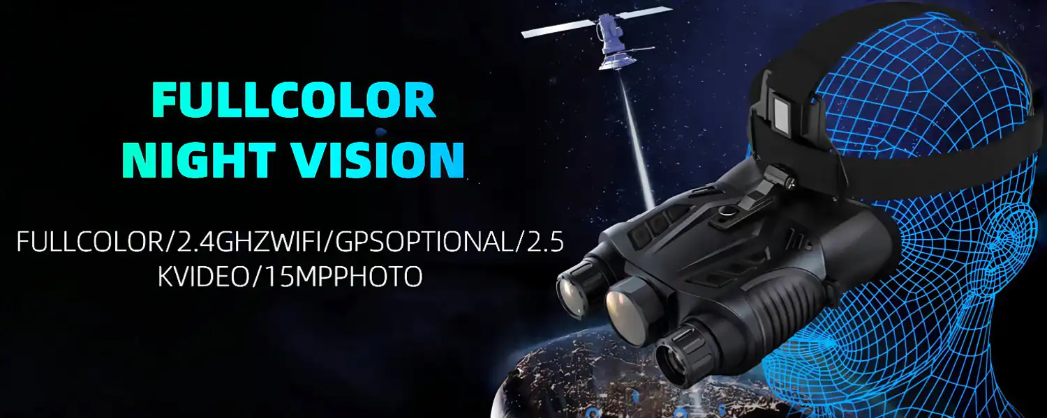 Full Color 300M Range NVG Night Vision Goggles 8X Digital Zoom Hands Free Nite Vision Binoculars Hunting Binos Support Wifi and GPS for Wildlife Watching (1)