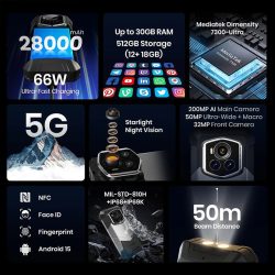 FOSSiBOT F107 Pro 5G Night Vision Rugged Phone with 6.95" FHD+ Display Up to 30(12+18)+512GB 28000mAh Battery 200MP AI Camera Built-in Super-bright Flashlight - Image 2