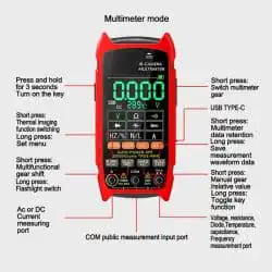 IR Thermal Imaging Multimeter 240*240 Resolution 5 Colors -20℃ to +550℃ 25Hz 1000V DC 750V AC 10A Resistance Measurement - Image 5