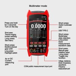 Infrared Thermal Imager Multimeter with 3.5" Large Display 256*192 Pixel 25Hz -20°C~+550°C 15 Colors 1000V/750V 10A Multimeter - Image 6