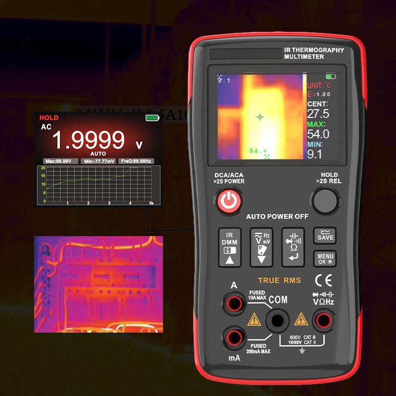 Infrared Thermography Multimeter (1) Infrared Thermography Multimeter with 2.4" TFT Screen 4 Colors -20℃ to 550℃ 1000V 750V 10A Thermal Imager Multimeter - Image 1