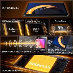 Oukitel RT9 Global Rugged Tablet with 10.1" 2K HD Display Up to 24(6+18)GB RAM + 256GB ROM Unisoc Tiger T606 16MP Camera 11000mAh Big Battery - Image 2