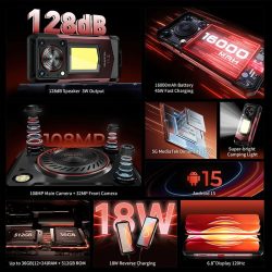 Oukitel WP56 5G Rugged Phone with 6.8" FHD+ Display Up to 36(12+24)+512GB 16000mAh Battery 108MP Camera 128dB Speaker Super-bright Camping Light - Image 4