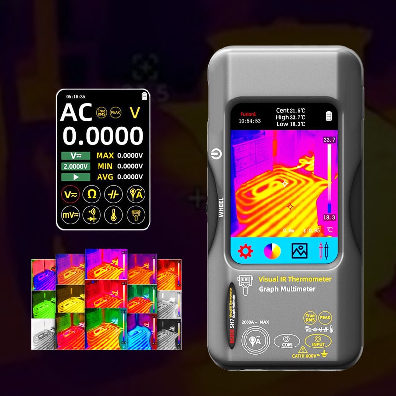 Thermal Imager Multimeter (2) 2-In-1 Thermal Imager Multimeter with 3.98" TFT LCD Screen 240*240 Pixels 25Hz 15 Colors Modes -20 – 550℃ 20000 Word Multimeter - Image 1