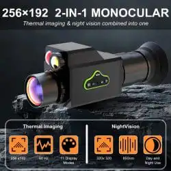 Full Color 256*192px 60Hz 11Color Palettes 2-IN-1 Thermal Imaging Monocular with 320*320px 850nm Night alternate view