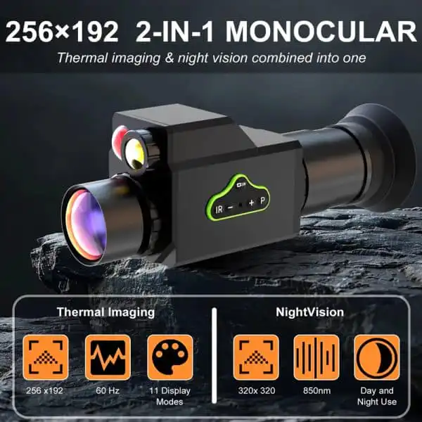 Full Color 256*192px 60Hz 11Color Palettes 2-IN-1 Thermal Imaging Monocular with 320*320px 850nm Night alternate view