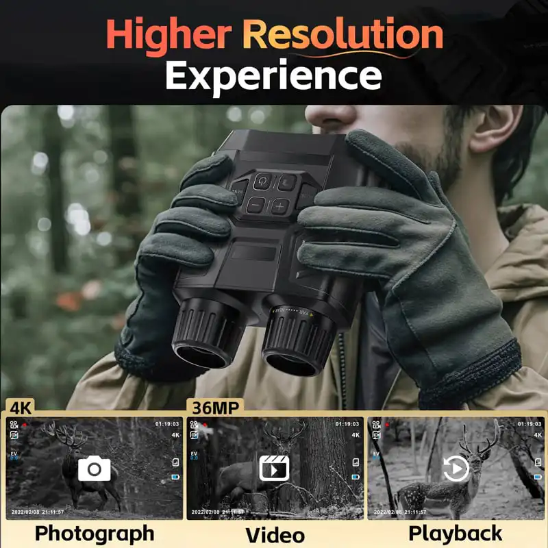 4K Full Color Night Vision Binocular with 3.0" IPS Display 300M 6X Digital Zoom 7 Levels IR Vision alternate view