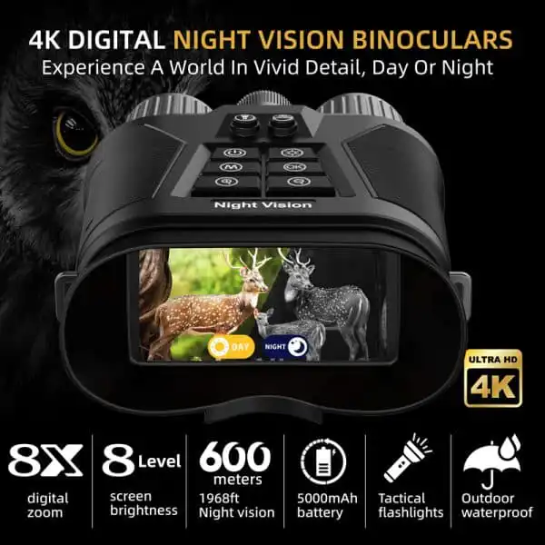 4K HD IR Night Vision Binocular with 3.0" Display 8X Digital Zoom 600M 8-Level Screen Brightness alternate view