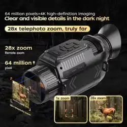 4K IR Night Vision Monocular with Animal Sound Imitator 1.54" IPS Screen 64MP 28X Zoom WiFi Monocular alternate view