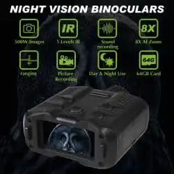 Digital IR Night Vision Binocular with Built in Ranging 8X Digital AI Zoom 300M 5 Levels IR Day&Night alternate view