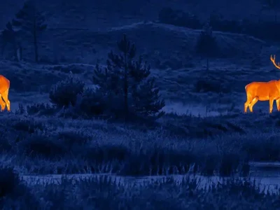 Best budget thermal monocular guide with an illustrative thermal view of deer in a forest clearing
