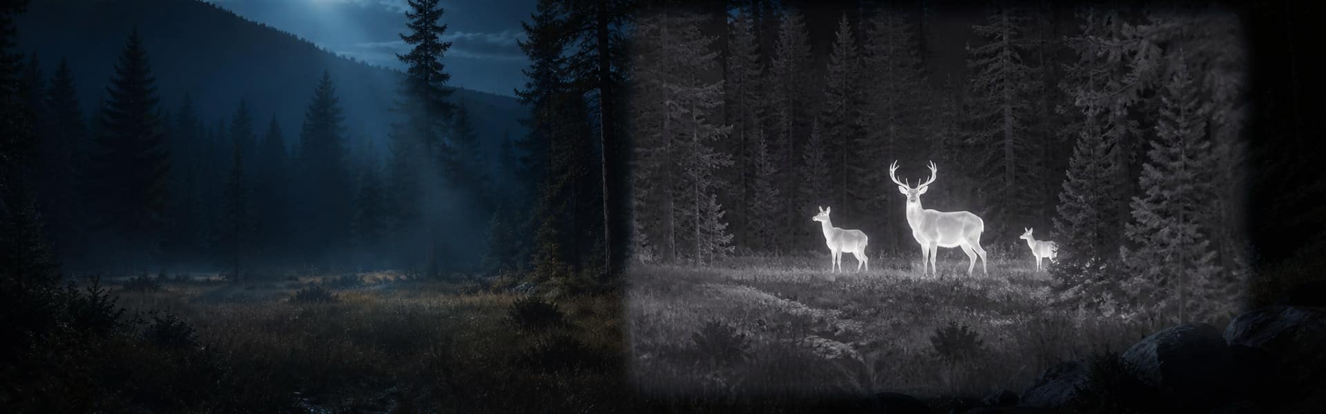 Best budget thermal monocular guide with an illustrative thermal view of deer crossing a woodland opening