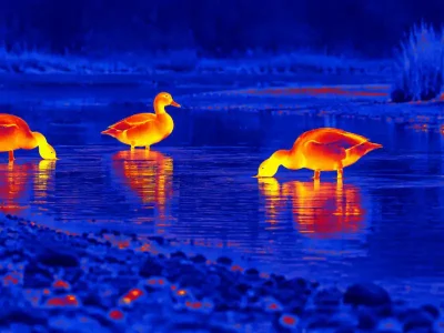 Best thermal monoculars guide: illustrative view of wading birds in shallow water