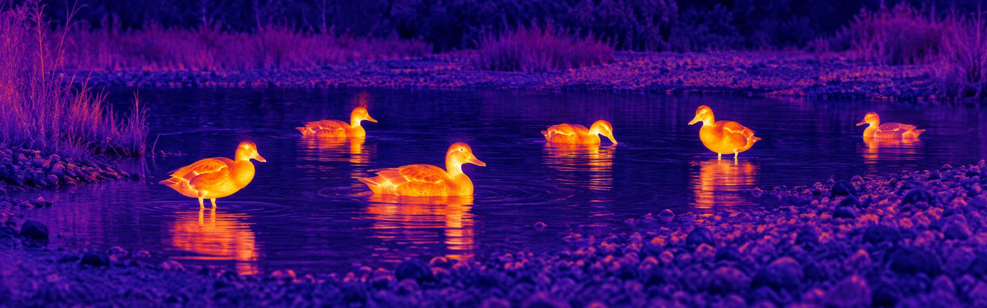 Thermal binoculars hunting guide: illustrative view of waterbirds swimming together