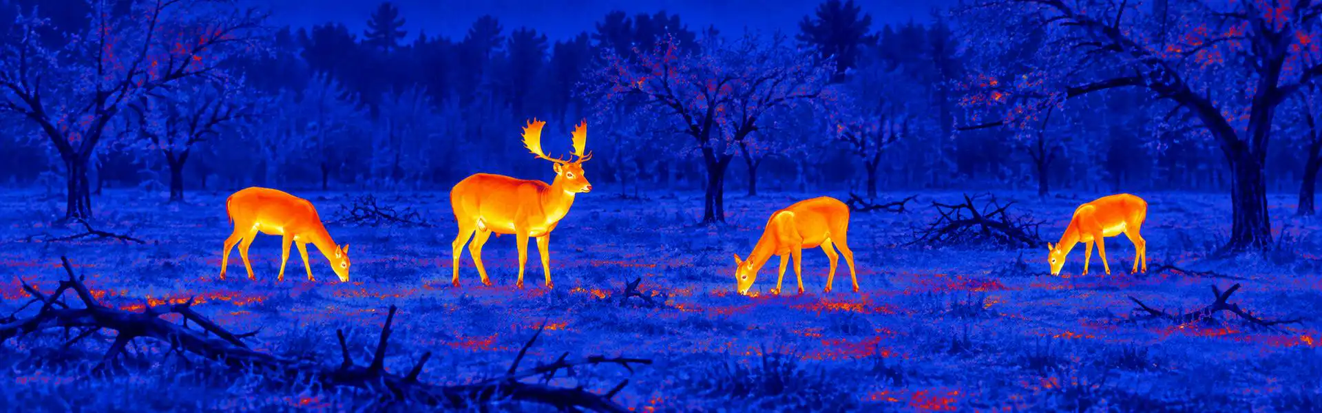 Thermal binoculars for deer hunting guide: illustrative view of deer at a woodland edge